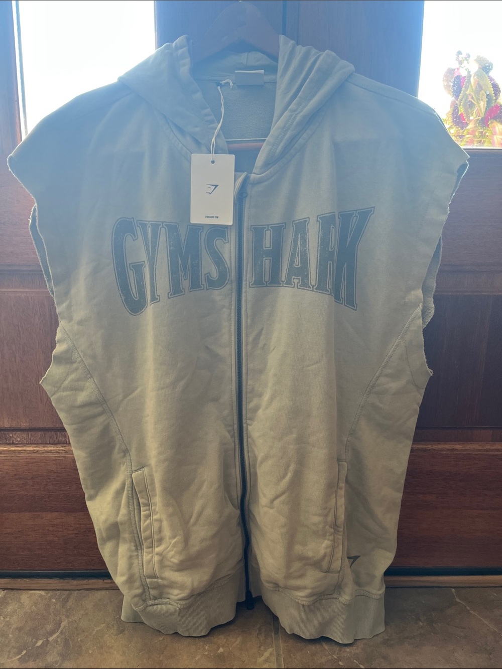 Gymshark Olive Green Sleeveless Hooded Zip-Up Vest
